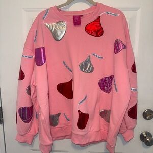 QUEEN OF SPARKLES Pink Sweatshirt with Red and Silver Accents Valentines